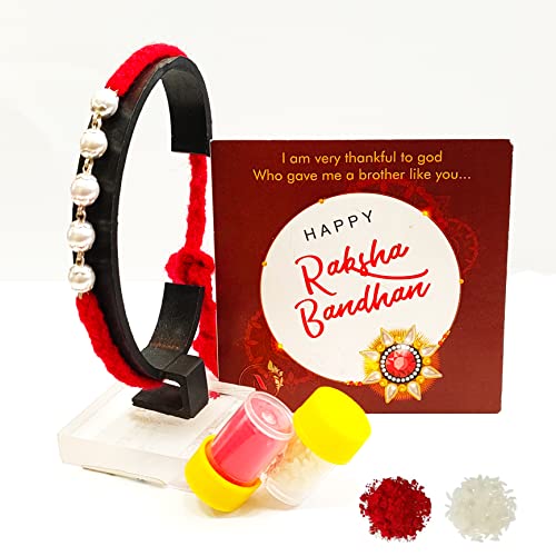 Silver Rudraksha Rakhi with Pearl Rakhi