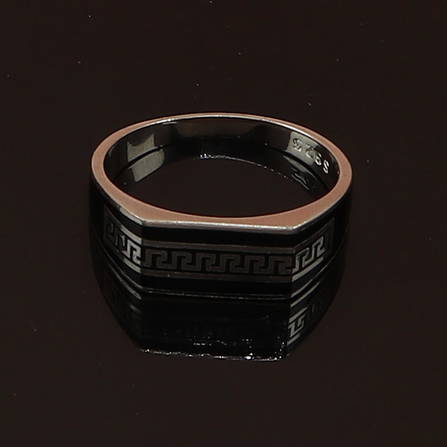 925 Sterling Silver Men's Ring Designer Black Enamel Gents Silver Ring Gift for Him