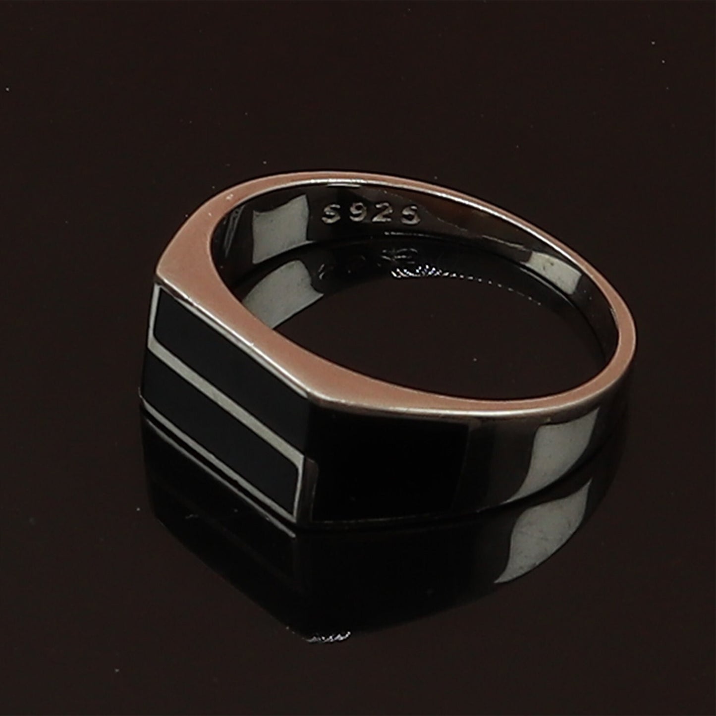 925 Sterling Silver Men's Ring Designer Black Enamel Gents Silver Ring Gift for Him